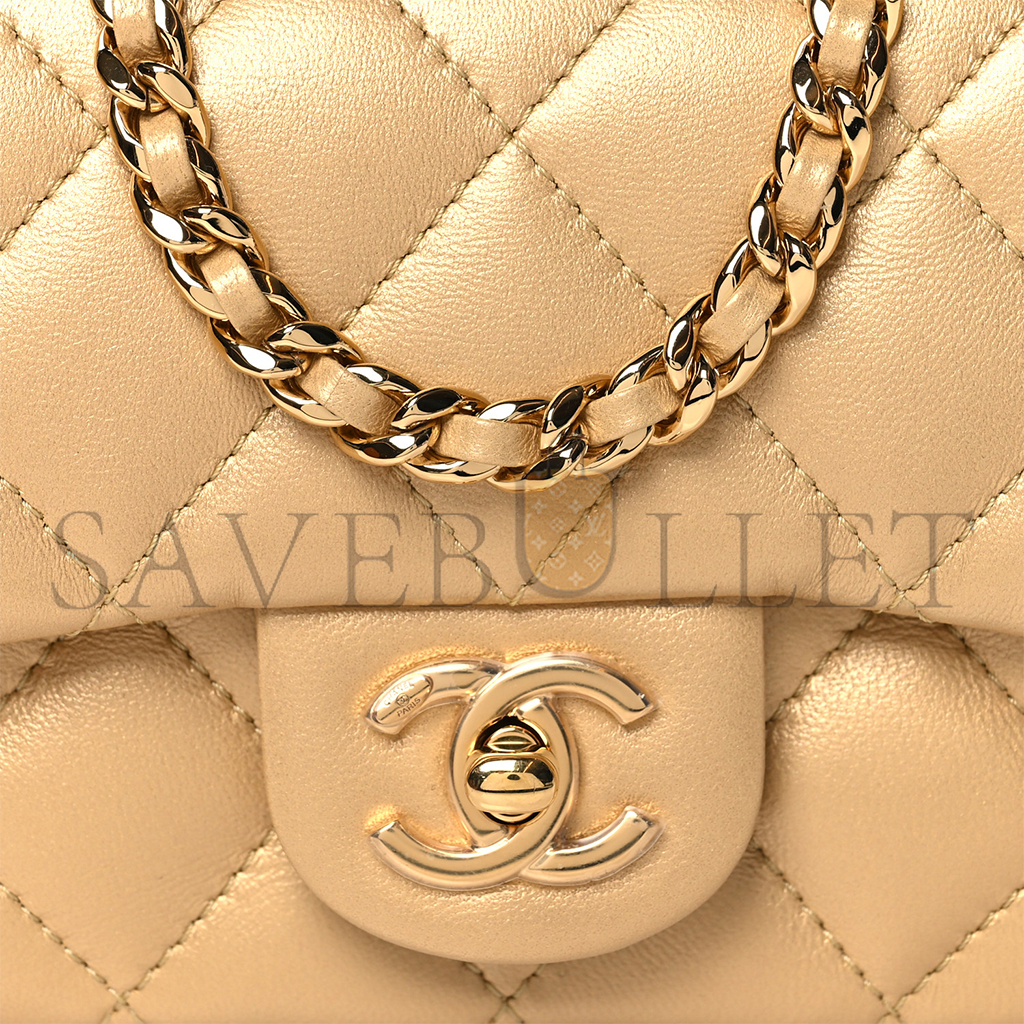 CHANEL MASTER LAMBSKIN QUILTED MINI RESIN TOP HANDLE RECTANGULAR FLAP GOLD (19*12*6cm) 